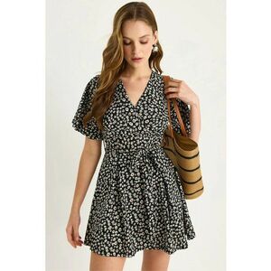 Rochie midi - HiCCUP - decolteu in V - negru - bumbac-lycra imagine
