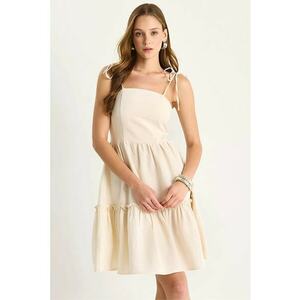 Rochie midi HiCCUP LUCCI - decolteu patrat - bej - textil imagine