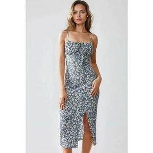 Rochie midi mulata imprimeu floral - crapatura - albastru - jerseu imagine