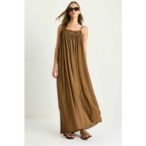 Rochie HiCCUP LUCCI - guler patrat - brodat - maro - textil imagine