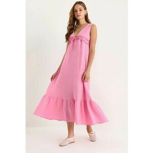 Rochie midi HiCCUP - croiala in A - roz aprins - in si bumbac imagine