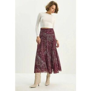 Fusta midi HiCCUP - imprimeu etnic - rosu burgund - textil imagine