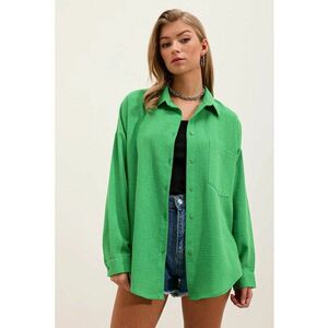 Camasa basic HiCCUP - detaliata - verde - din amestec de in imagine
