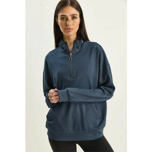 Bluza dama HiCCUP Relaxed Fit - guler cu fermoar - gri inchis - textil imagine