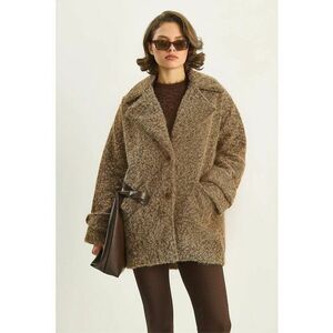 Palton dama HiCCUP - jacheta texturata supradimensionata - bej - fleece imagine