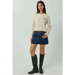 Pulover dama - brodat cu model impletit - alb - tricot imagine
