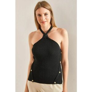 Bluza dama - guler halter - negru - tricot - imagine