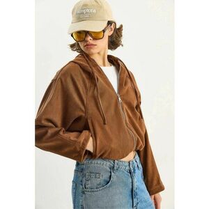 Geaca dama - cu gluga - fermoar - maro - textil imagine