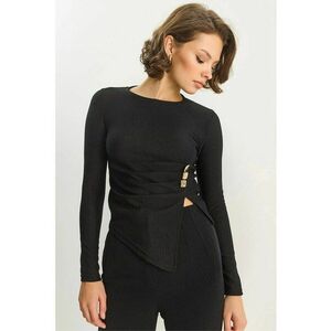 Bluza dama - HiCCUP - maneca lunga - detaliu accesoriu - negru - jerseu imagine