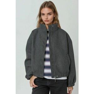 Jacheta bomber texturata - supradimensionata - gri inchis - material textil imagine