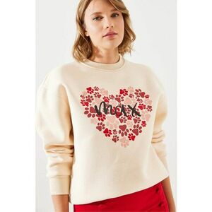 Bluza dama - HiCCUP - din bumbac imprimat - guler rotund - bej natural imagine