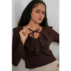 Bluza dama - HiCCUP - crop - volane - decolteu in V - maro - textil imagine