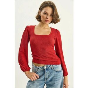 Camasa texturata HiCCUP Slim Fit - guler patrat - rosu - jerseu imagine