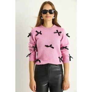 Pulovere - Femei - LUCCI Bow Detailed Crew Neck Sweater - Roz pudrat - imagine