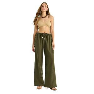 Pantaloni - Femei - LUCCI Bluza lunga cu guler halter si inchidere cu snur LUCCI - Verde kaki - imagine