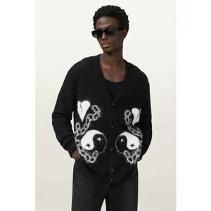 Cardigan din amestec de lana alpaca cu model - Alb/Negru imagine