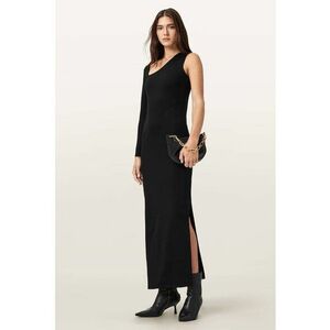 Rochie dreapta cu decolteu asimetric si slit lateral - Negru imagine