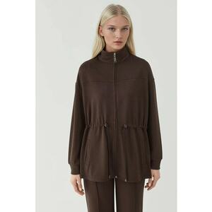 Hanorac dama - jacheta lunga - talie ajustabila - maro cafea - textil imagine