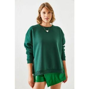 Hanorac guler rotund - cu fermoar decorativ - verde - textil imagine