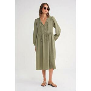 Rochie Midi HiCCUP - decolteu in V - verde salvie - textil imagine