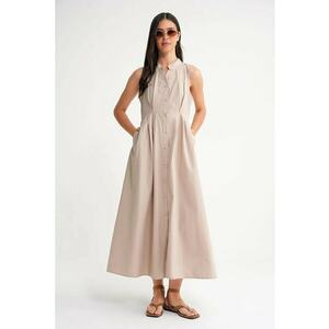 Rochie maxi - HiCCUP - guler tippet - cu nasturi - bej - textil imagine