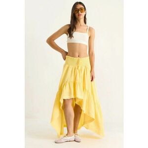 Fusta midi - texturata - galben - textil imagine