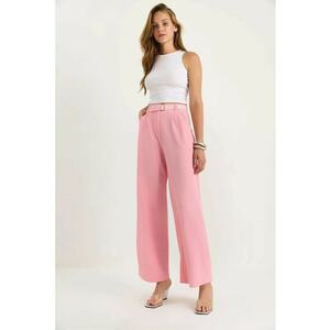 Pantaloni dama tricotati - cu curea - roz garoafa - textil imagine