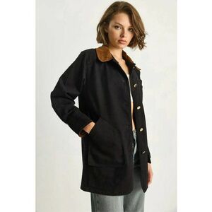 Geaca gabardina cu guler din imitatie de piele intoarsa - Negru - Negru imagine