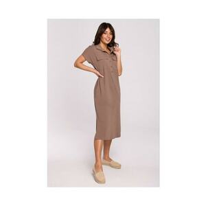 Rochie Safari cu buzunare - Bumbac - Maro imagine