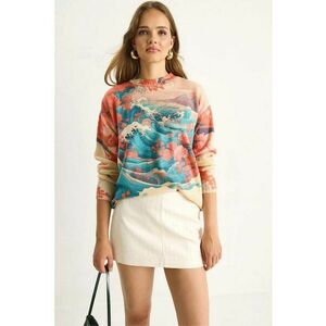Pulover dama - tricotat cu model si guler rotund - Tricot - Multicolor - imagine