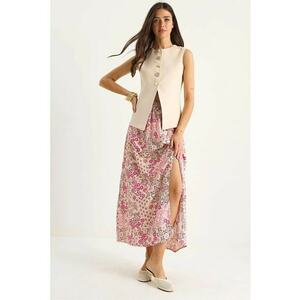 Fusta - fusta maxi cu model inflorat - roz garoafa - textil - imagine