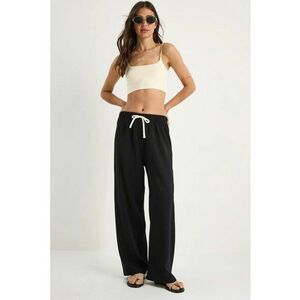 Pantaloni dama talie inalta - croiala larga - negru - textil imagine