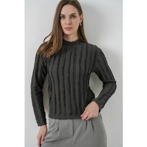 Bluza dama - HiCCUP - Bluza Texturata Slim Fit cu Guler Inalt - Gri Carbune - Jerseu imagine