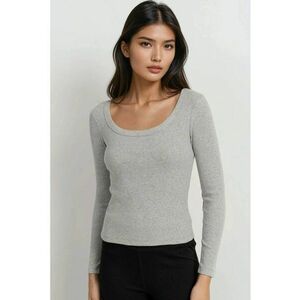 Bluza dama - tricou din amestec de bumbac - gri deschis - jerseu imagine