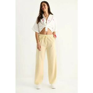 Pantaloni dama galben lamaie - bumbac - talie elastica - croiala dreapta - imagine