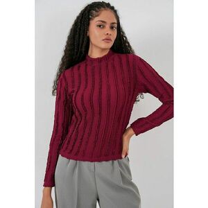 Bluza dama - HiCCUP - Bluza Texturata Slim Fit cu Guler Inalt - Rosu Burgundi - Jerseu imagine