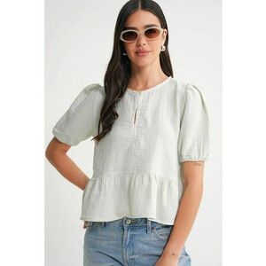 Bluza dama HiCCUP - muselina texturata - guler rotund - alb - bumbac imagine