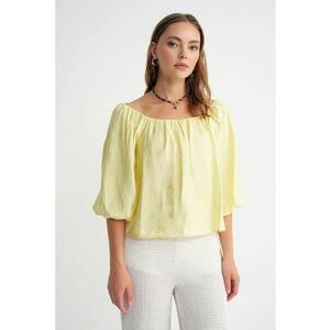 Bluza dama HiCCUP - Modal - guler Madonna - detalii cu volane - galben lamaie - textil imagine