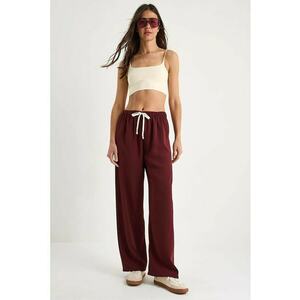 Pantaloni dama - Pantaloni cu talie inalta si picior larg - Rosu burgund - Textil - imagine