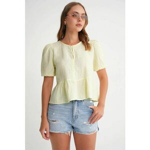 Bluza dama HiCCUP - galben mustar - muselina texturata - guler rotund - inchidere cu nasturi imagine