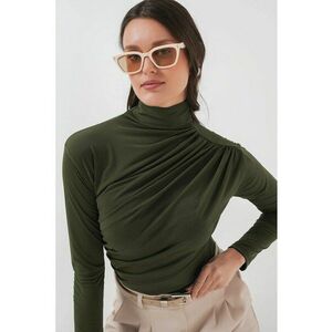 Bluza dama - HiCCUP - mulata cu guler pe gat - drapaj - verde kaki - jerseu imagine