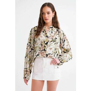 Bluza dama HiCCUP - cu maneca lunga - imprimeu floral - kaki - textil imagine