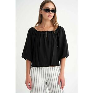Bluza dama HiCCUP - guler Madonna - detaliu cu volane - negru - textil imagine