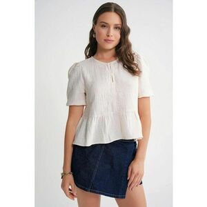 Bluza dama HiCCUP - muselina texturata - guler rotund - natural - bumbac imagine