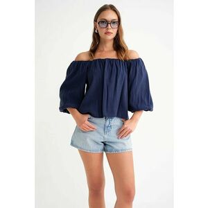 Bluza dama HiCCUP - guler Madonna - detalii cu volane - albastru marin - textil imagine