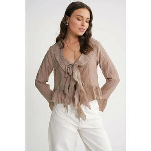Bluza dama - HiCCUP - cu volane - decolteu in V - bej natural - tul imagine