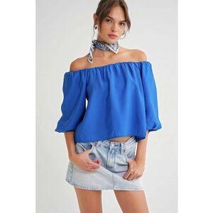 Bluza dama HiCCUP - Modal - guler Madonna - detaliu cu volane - albastru cobalt - textil imagine