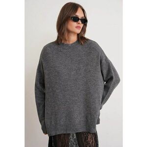 Pulover dama - pulover supradimensionat tricotat - gri inchis - imagine
