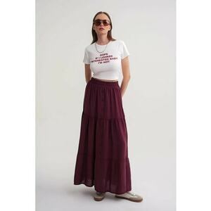 Fusta maxi talie inalta - burgundy - textil imagine