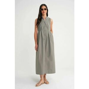 Rochie maxi - HiCCUP - guler cu nasturi - gri - textil imagine